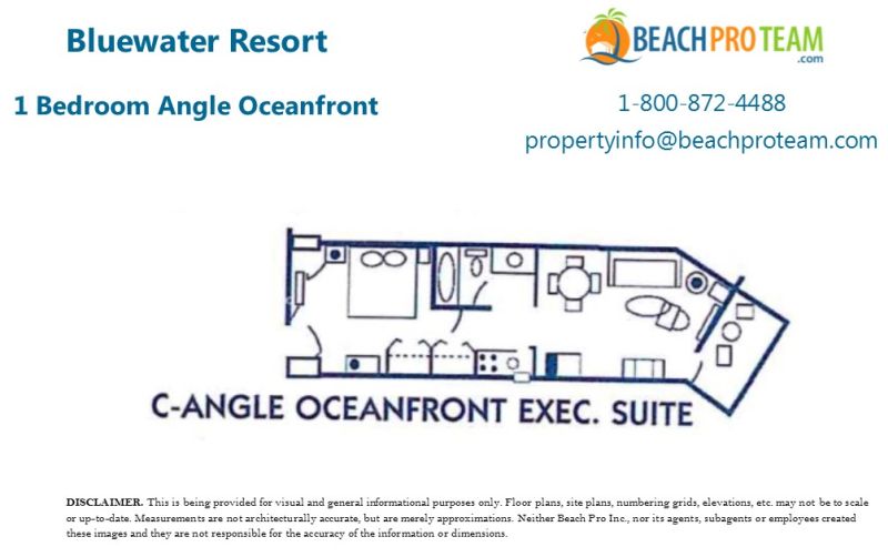 Bluewater Resort Floor Plan C - 1 Bedroom Angle Oceanfront